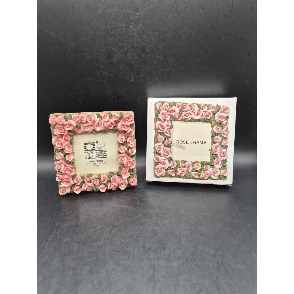 Vintage Pink Rose Floral Ceramic Photo Frame 3D Roses Shabby Chic Cottagecore